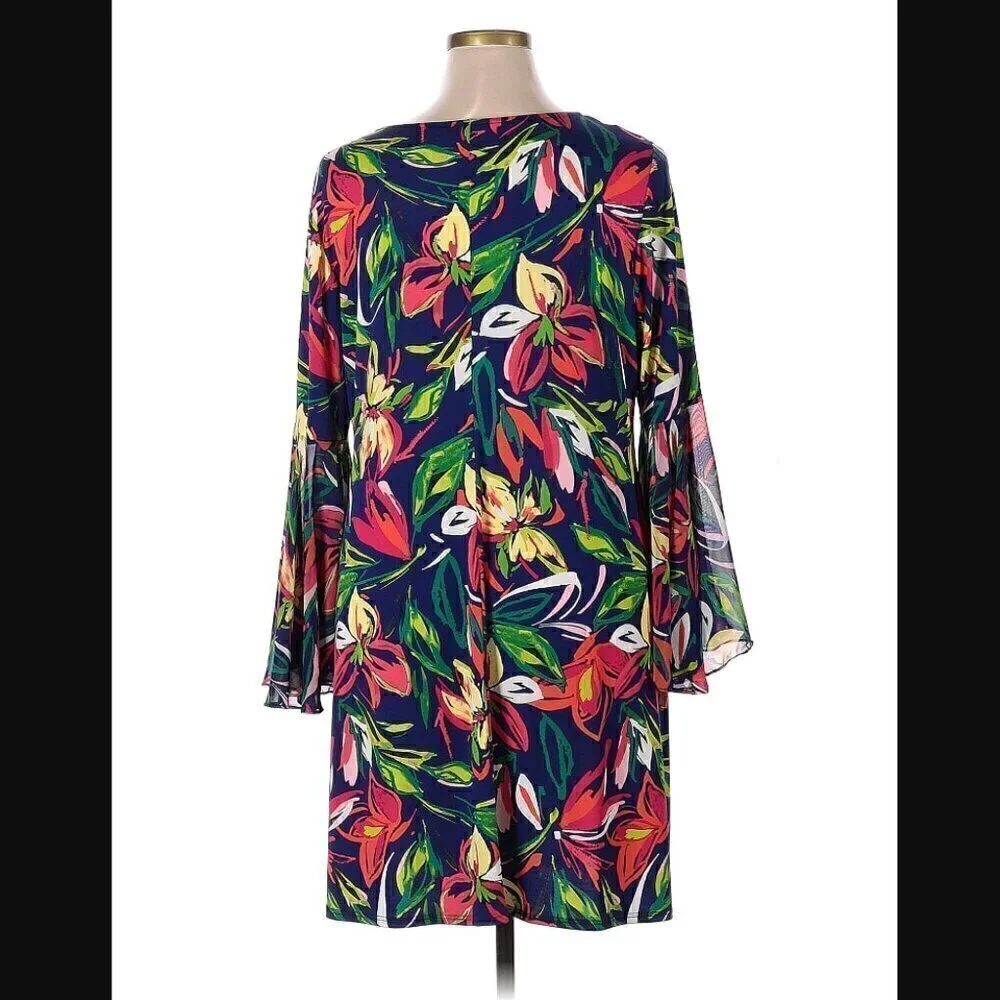 Westport dress womens 1X Floral Tropical Vacation Knee Length Bright Long Sleeve